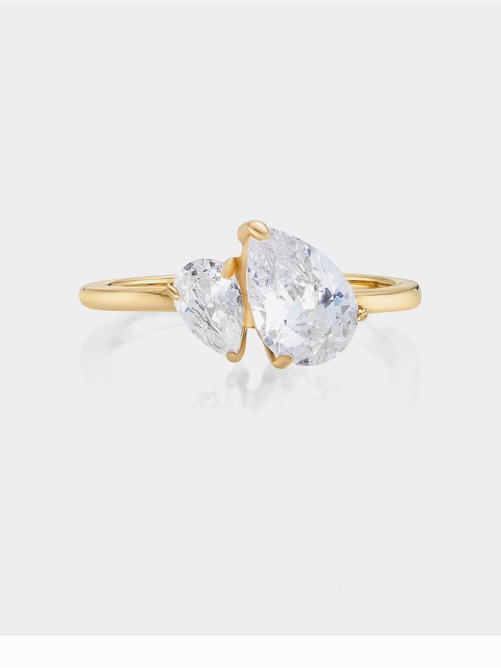 Gold Bypass Ring with Two Pear-Shaped Clear Stones